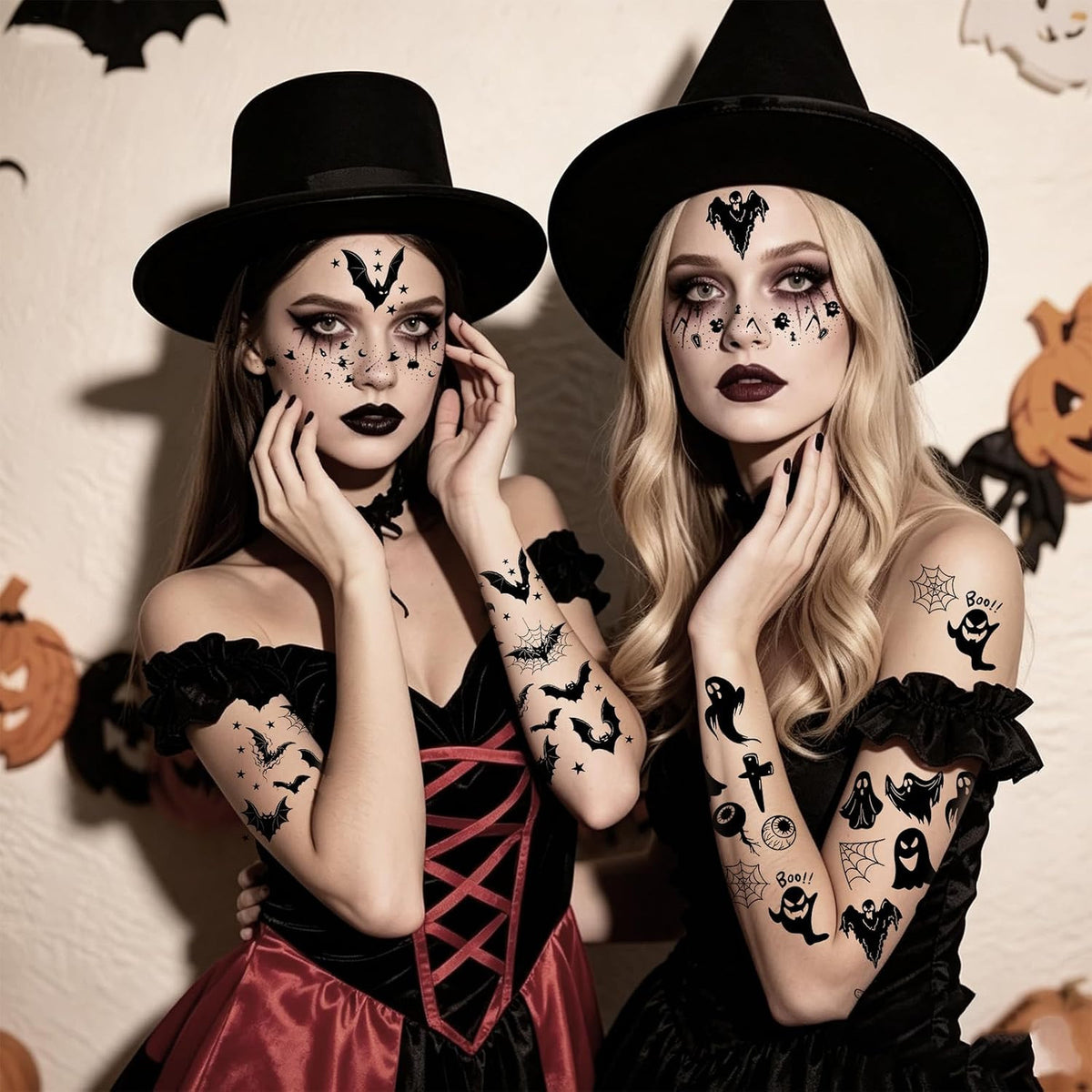 Halloween Face Temporary Tattoos 16 Sheets - Spider, Bat & Freckle Assortment