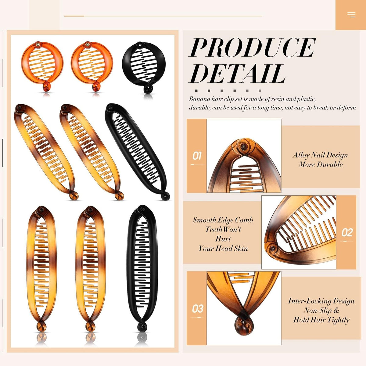 12 Pcs Multi-Colored Banana Hair Clips for Women, Classic Claw & Fishtail Styles