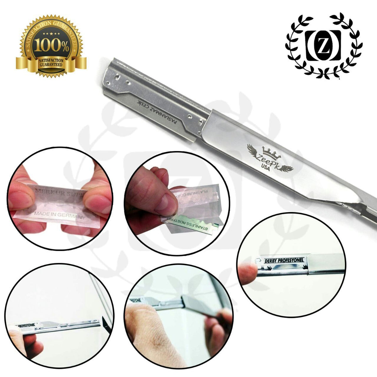 Professional Shavette Straight Razor Kit with 100 Derby Blades for Barber & Salon Use