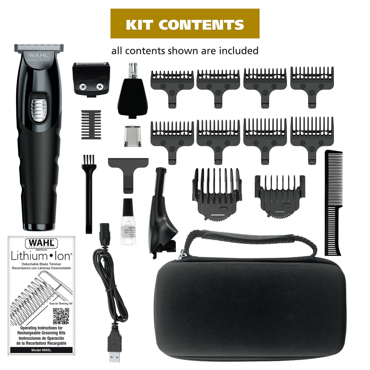 Rechargeable Men's Trimmer Kit with Attachments - Face, Body & Nose Grooming