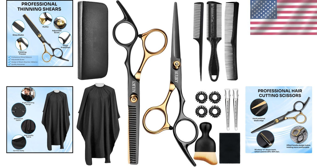 15-Piece Stainless Steel Hairdressing Kit with Shears Clippers & Combs
