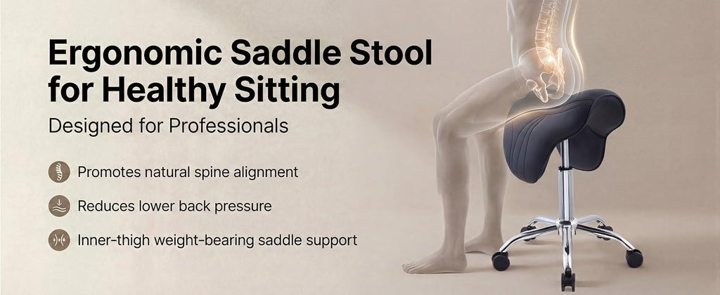 Adjustable Saddle Stool with Wheels for Salon Hair Stylist & Spa