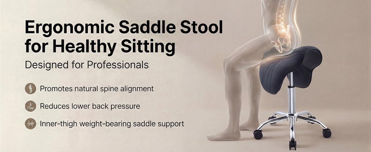 Adjustable Saddle Stool with Wheels for Salon Hair Stylist & Spa