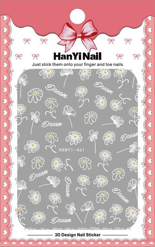 Nail Art Stickers Floral Butterfly Daisies White Daisy Branch Design