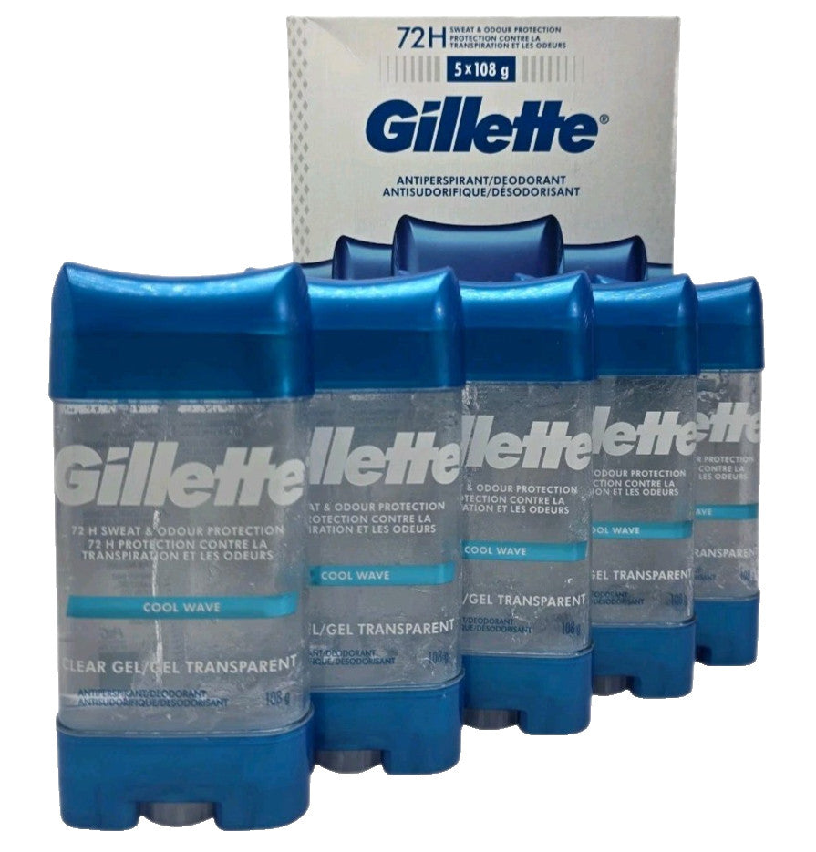 Gillette Cool Wave Men's Antiperspirant Deodorant Gel 5 Pack - Long Lasting Freshness