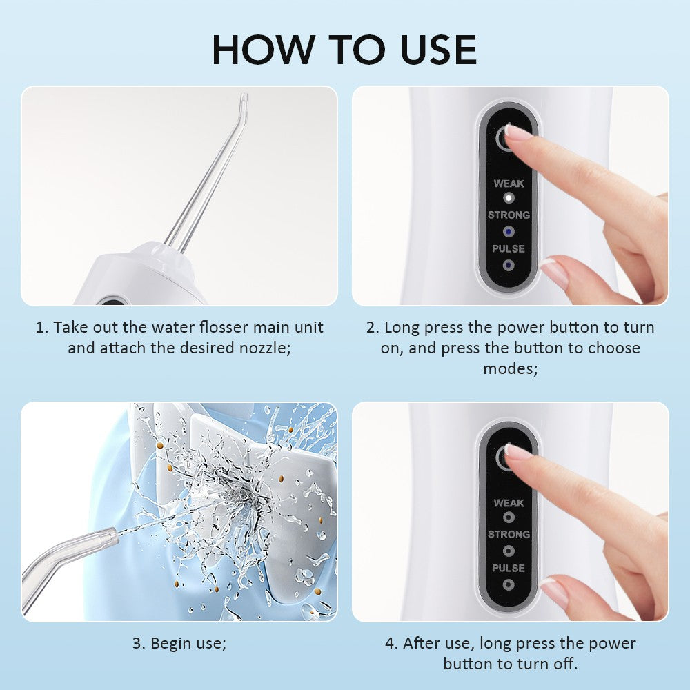 Cordless Water Flosser Oral Irrigator with 3 Modes & 4 Tips - Portable Dental Cleaner