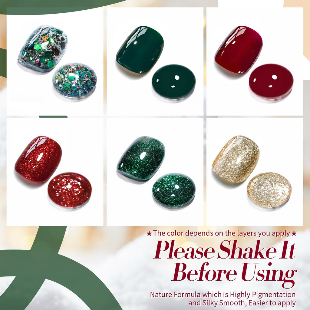 Christmas Gel Nail Polish Set - 6 Colors Long-Lasting Holiday Manicure