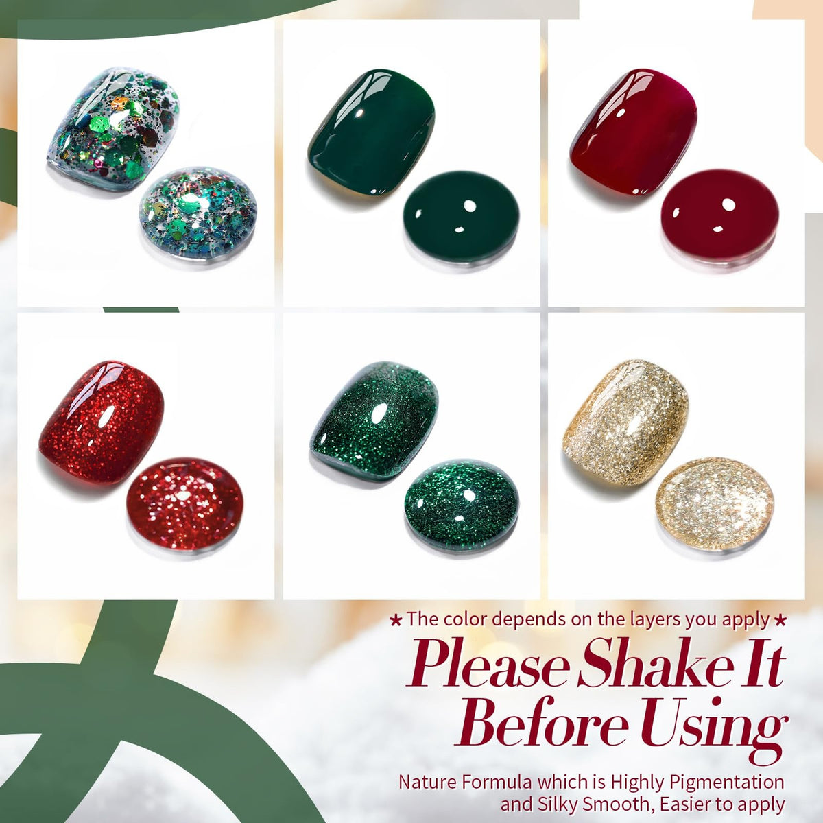 Christmas Gel Nail Polish Set - 6 Colors Long-Lasting Holiday Manicure