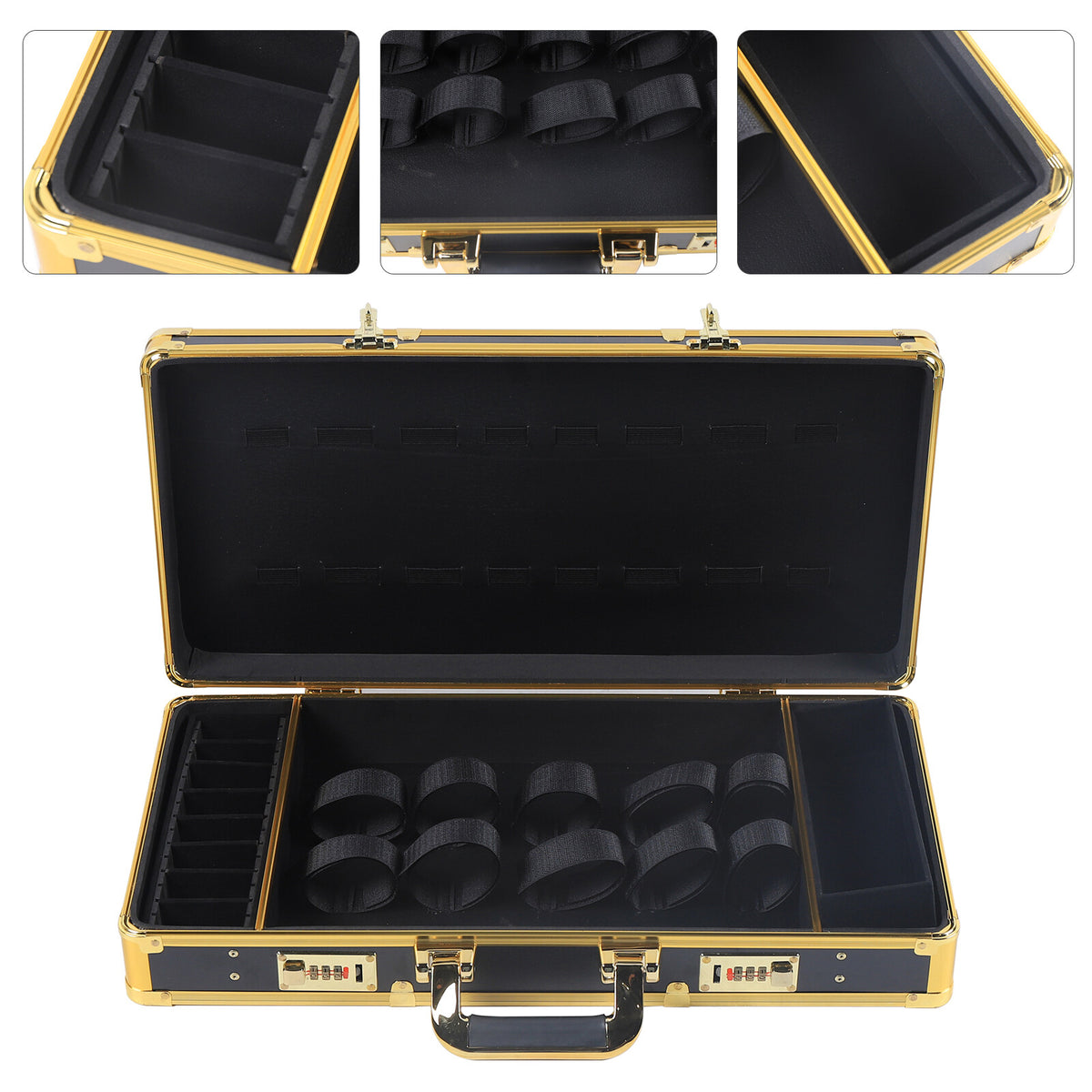 Large Barber Travel Case with Lock Gold Finish for Clippers & Tools
