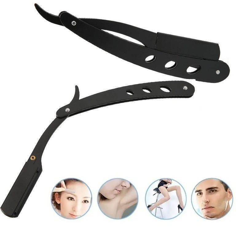 Men's Folding Straight Razor Stainless Steel Barber Shaving Knife Black