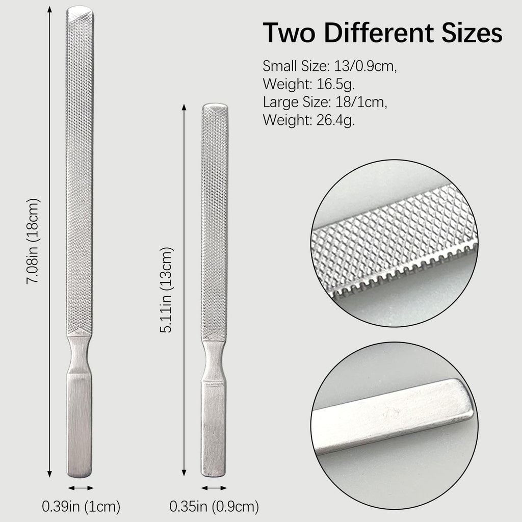 2-Pack Stainless Steel Toe Nail Files for Thick Nails - 4-Sided, Ergonomic Handles