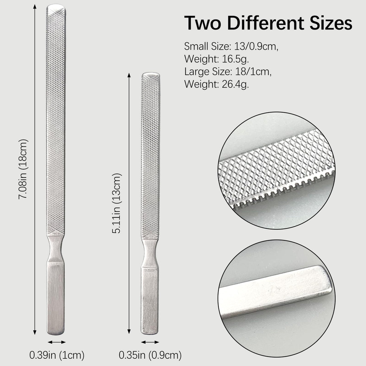 2-Pack Stainless Steel Toe Nail Files for Thick Nails - 4-Sided, Ergonomic Handles