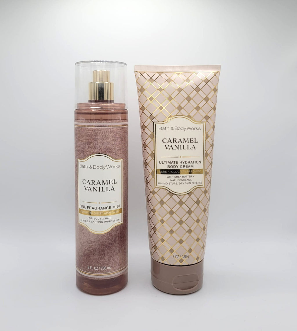 Caramel Vanilla Fragrance Body Mist & Body Cream Set - Bath & Body Gifts