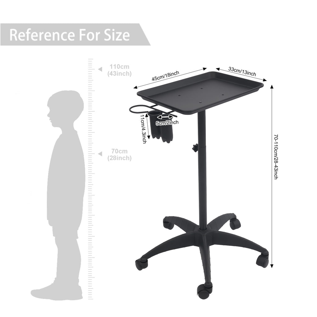 Adjustable Salon Trolley Cart with Removable Service Tray for Hair & Beauty