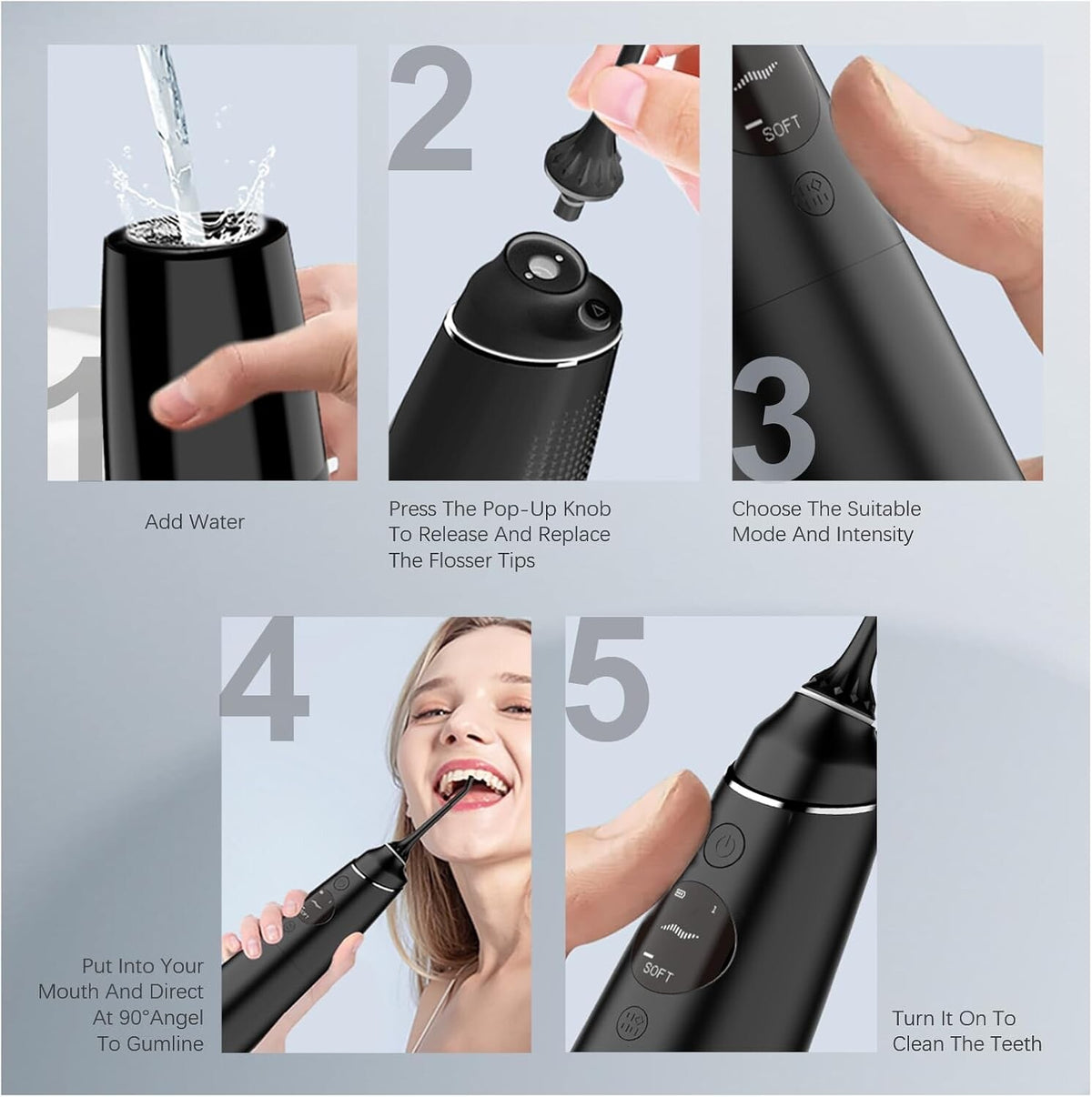 Cordless Water Flosser Dental Irrigator with 4 Modes 280ML Rechargeable