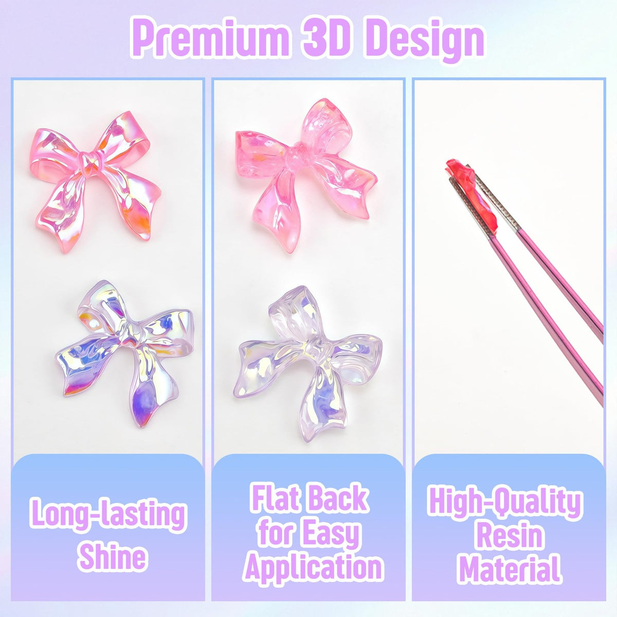 200PCS Bow Nail Charms Resin 3D Nail Art Decorations for Manicure