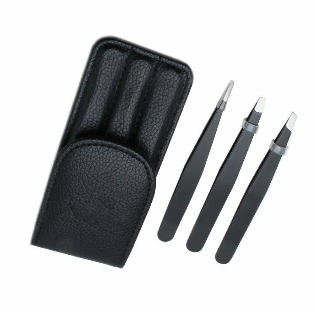 3 Pack Stainless Steel Slant Tip Tweezers for Eyebrow Grooming - Precision Hair Removal Tools
