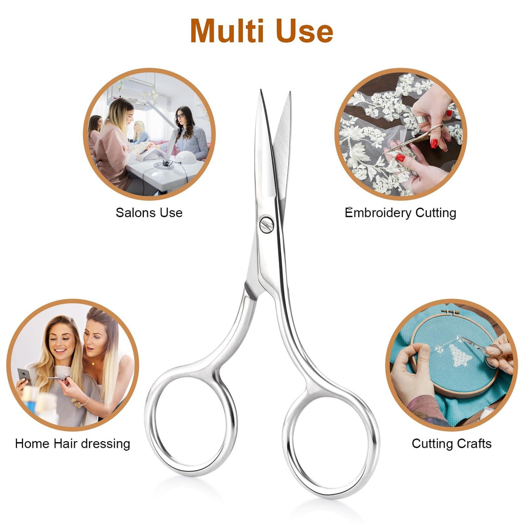 Professional Stainless Steel Eyebrow and Facial Hair Small Scissors - 3.5 Inch Precision Grooming Tool