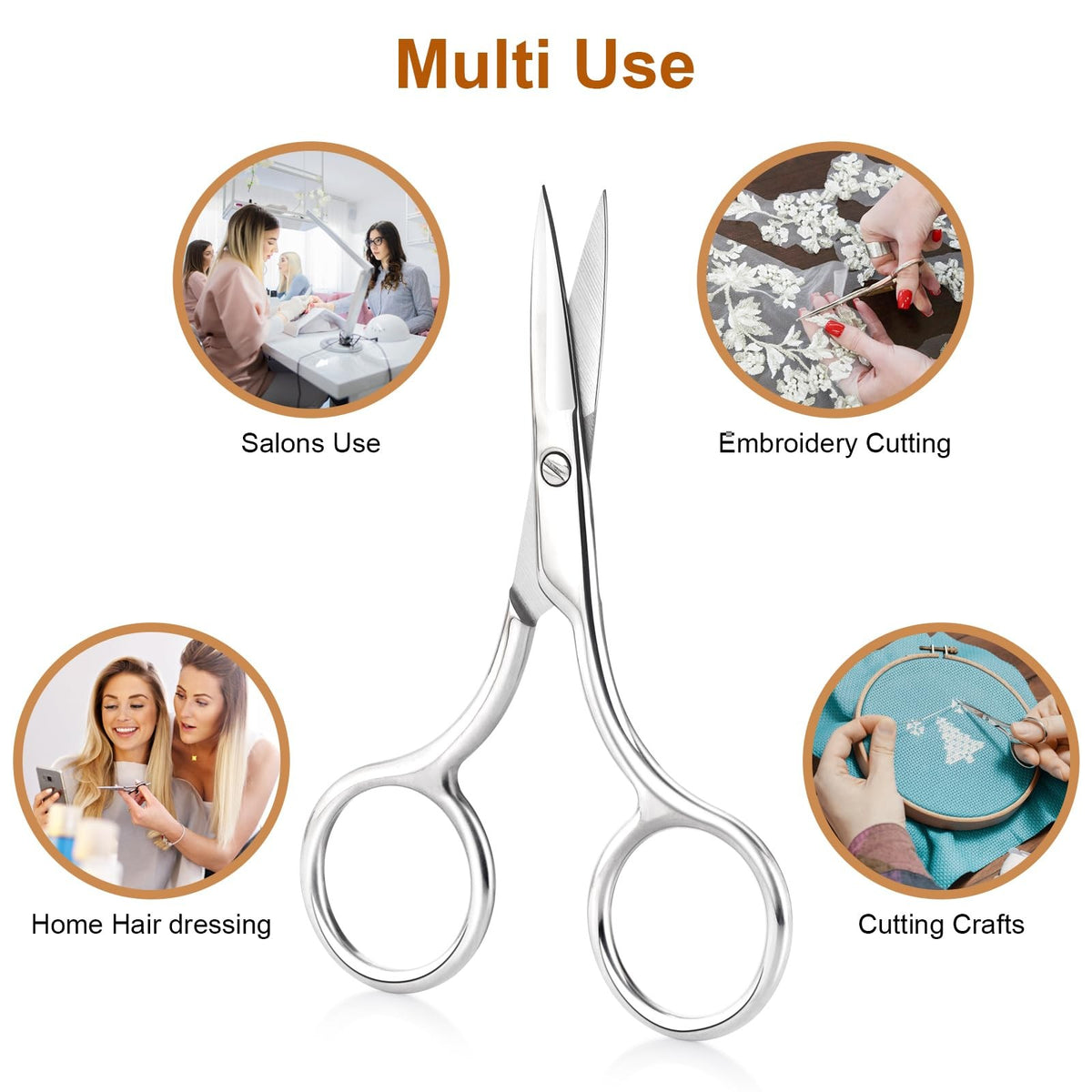 Professional Stainless Steel Eyebrow and Facial Hair Small Scissors - 3.5 Inch Precision Grooming Tool