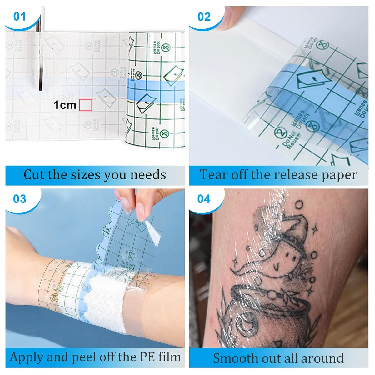 Second Skin Tattoo Cover Waterproof Bandage — 3 Rolls for Aftercare