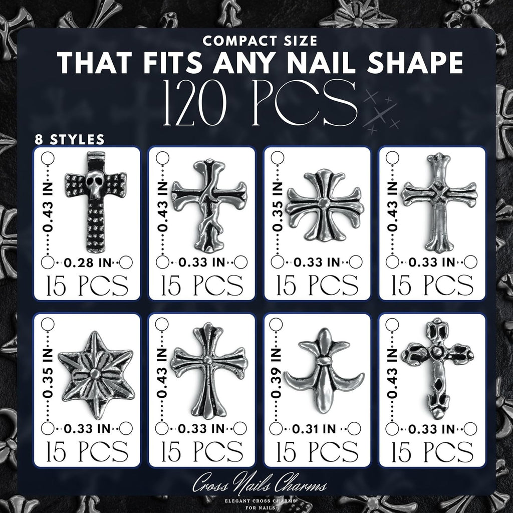 120 Pcs Cross Nail Charms and Gems for Nail Art & DIY Manicure