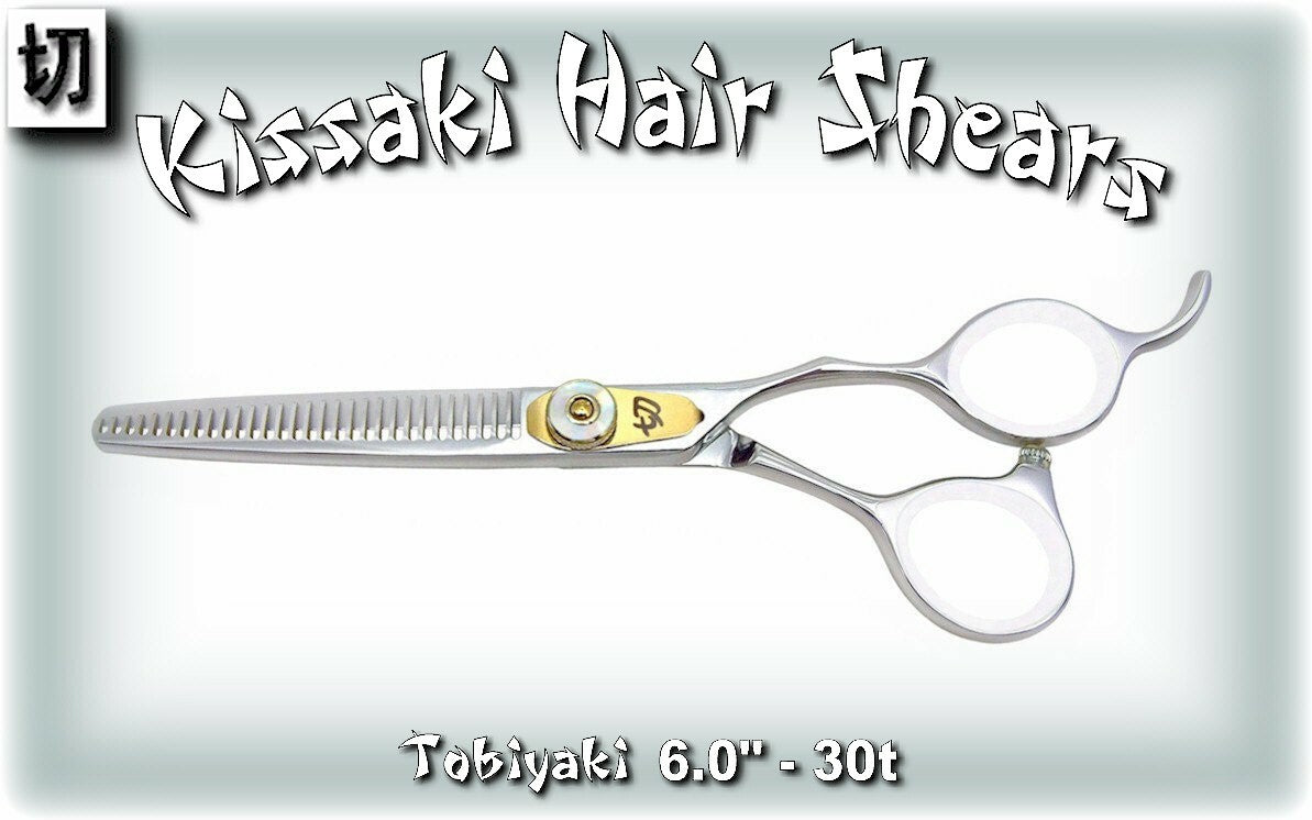 Kissaki Pro 6.0-Inch Tobiyaki Hair Thinning Shears with 30 Teeth for Salon & Barber