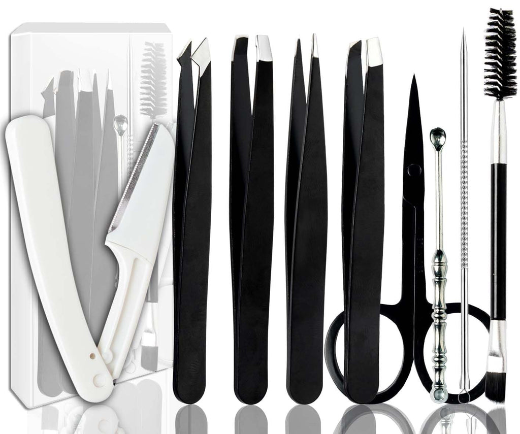 Women Facial Hair & Eyebrow Tweezers Kit - Stainless Steel & Anti-Slip