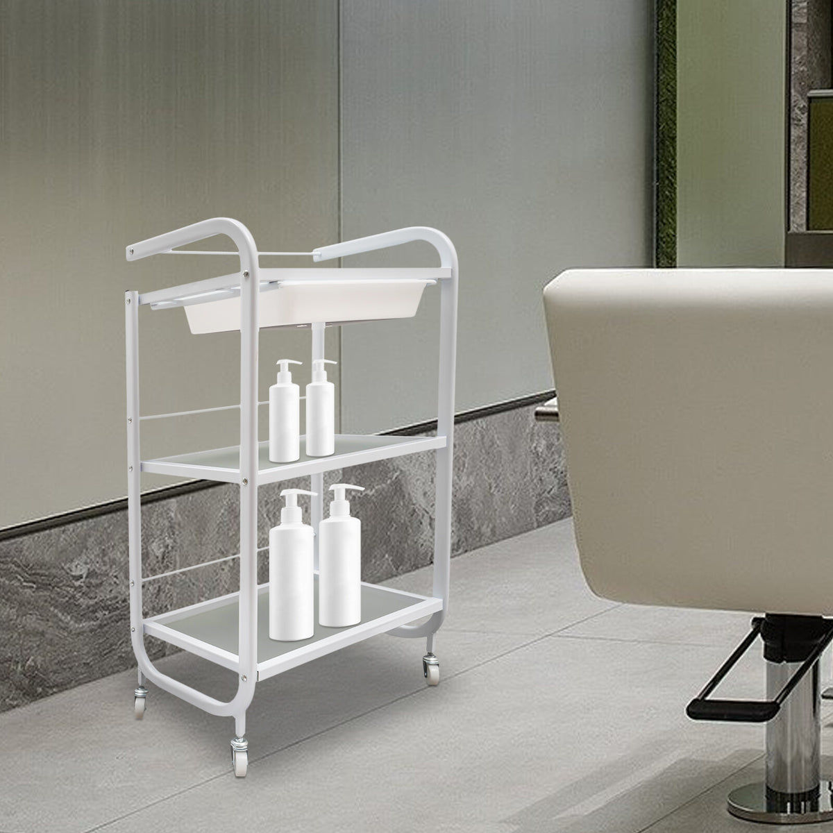 Rolling Trolley Cart with Wheels and Drawer for Salon & Spa Storage