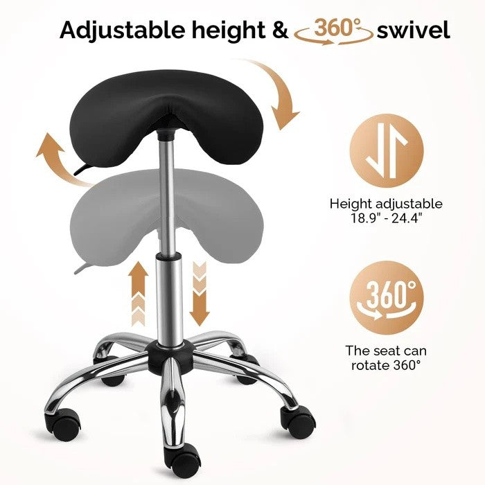 Ergonomic Saddle Stool with 360° Wheels 350 Lb Capacity for Office & Salon
