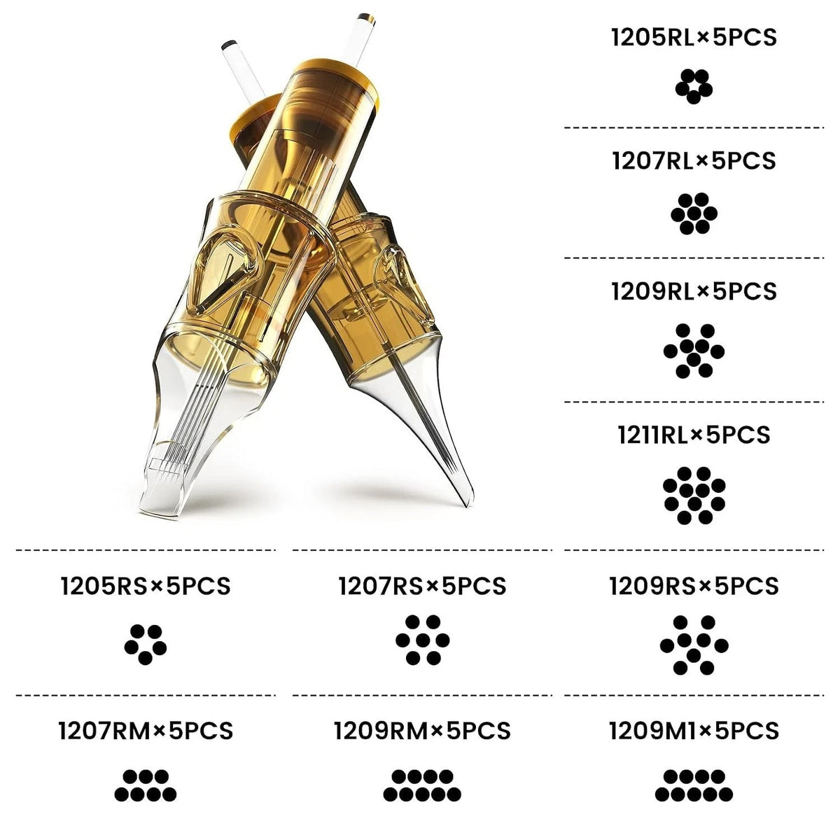 Tattoo Needle Cartridges Assorted 50 Pack - Mixed 5RL 7RL 9RL 11RL