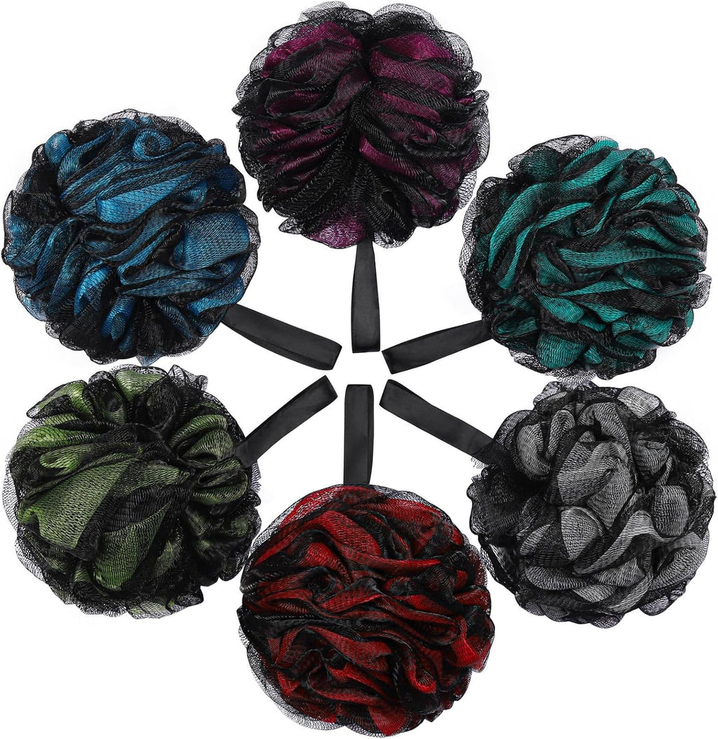 Extra Large Bath Loofah Sponge Set of 6 - Exfoliating Mesh Poufs for Shower