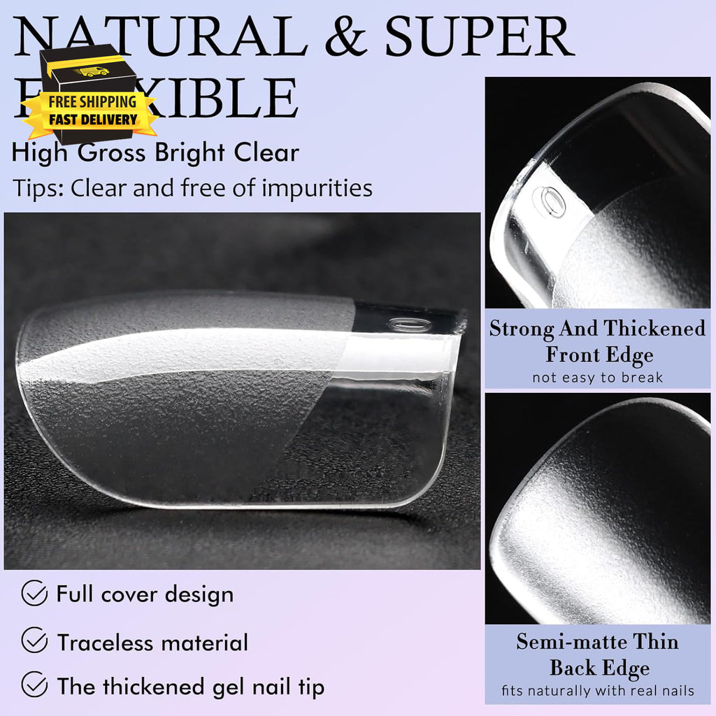 360Pc Short Square Gel Nail Tips - Clear Fake Nails for Nail Extensions