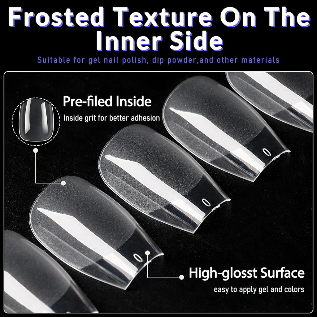 600Pcs Short Coffin Gel Nail Tips - Full Cover False Nails Set, 12 Sizes
