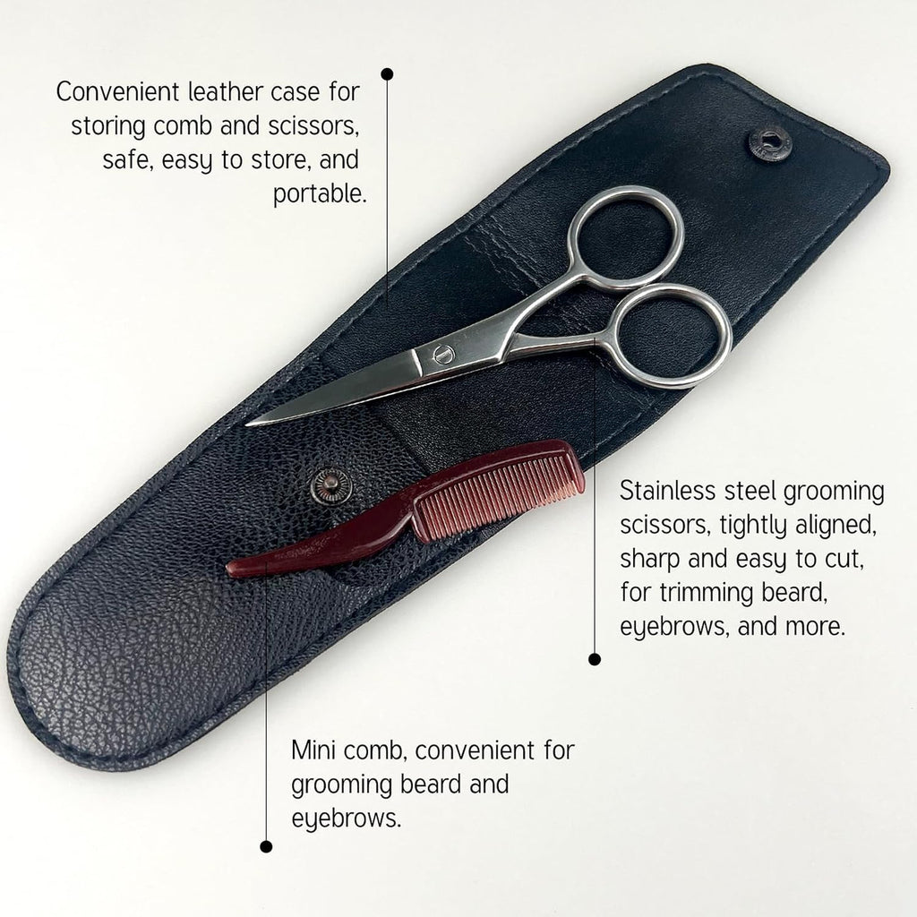 Men's Mustache Grooming Kit with Scissors and Comb Travel Set