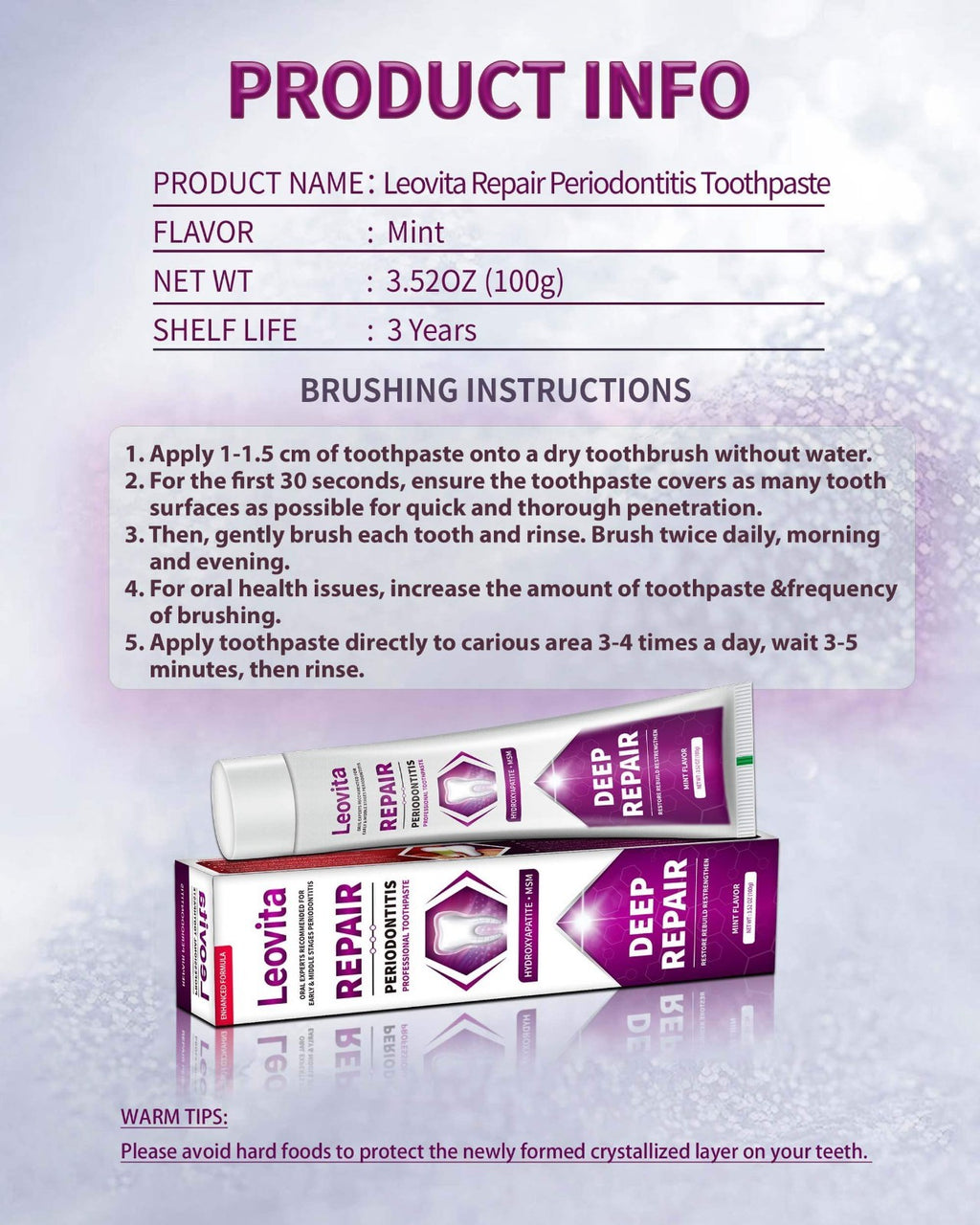 Leovita Gum Repair Toothpaste for Receding Gums & Periodontitis - MSM & Hydroxyapatite