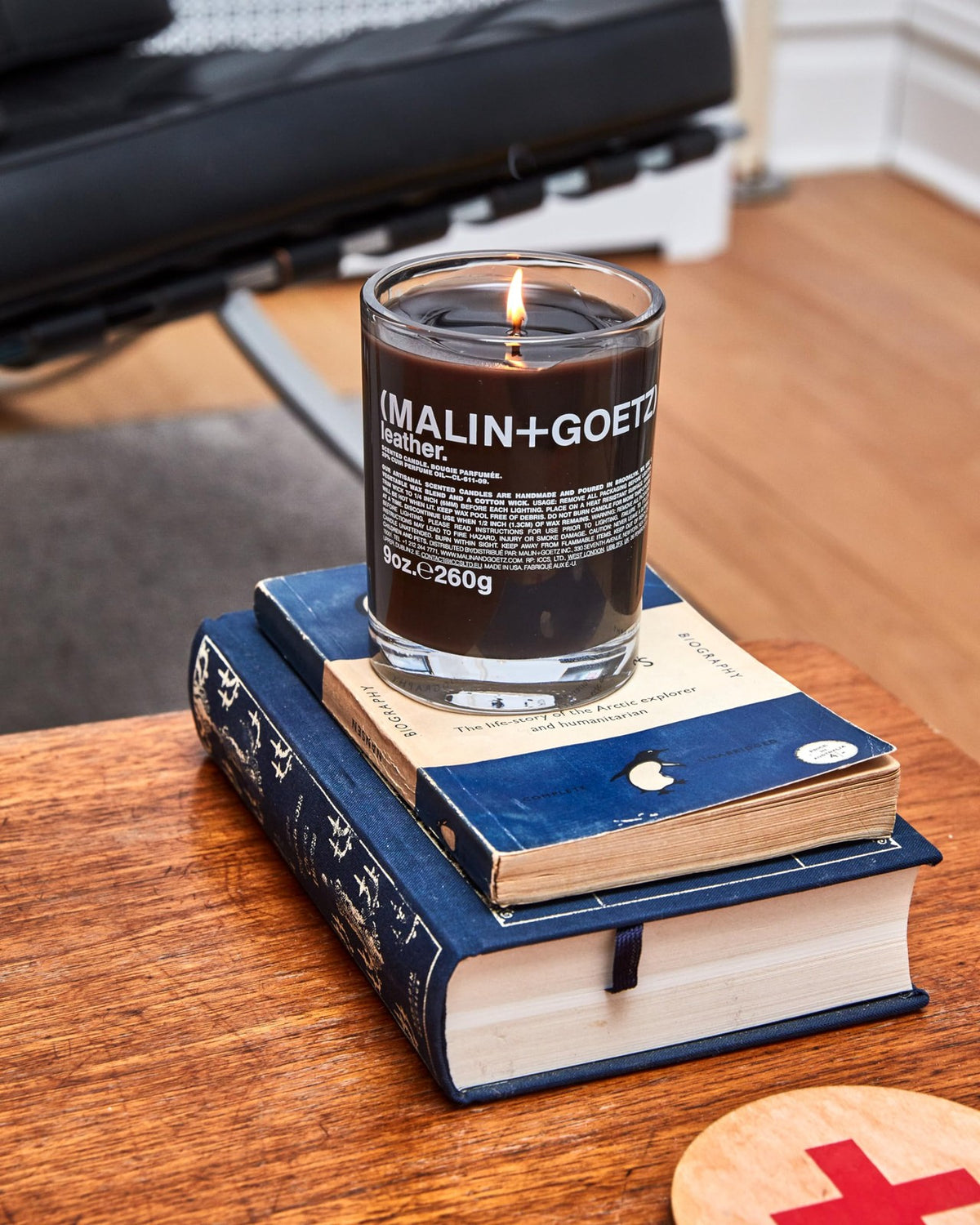 Leather Scented Candle - 60 Hour Burn Time, Natural Wax, 9 oz