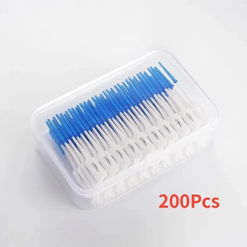 200PCS Silicone Interdental Brushes Floss Picks Teeth Cleaning Tool