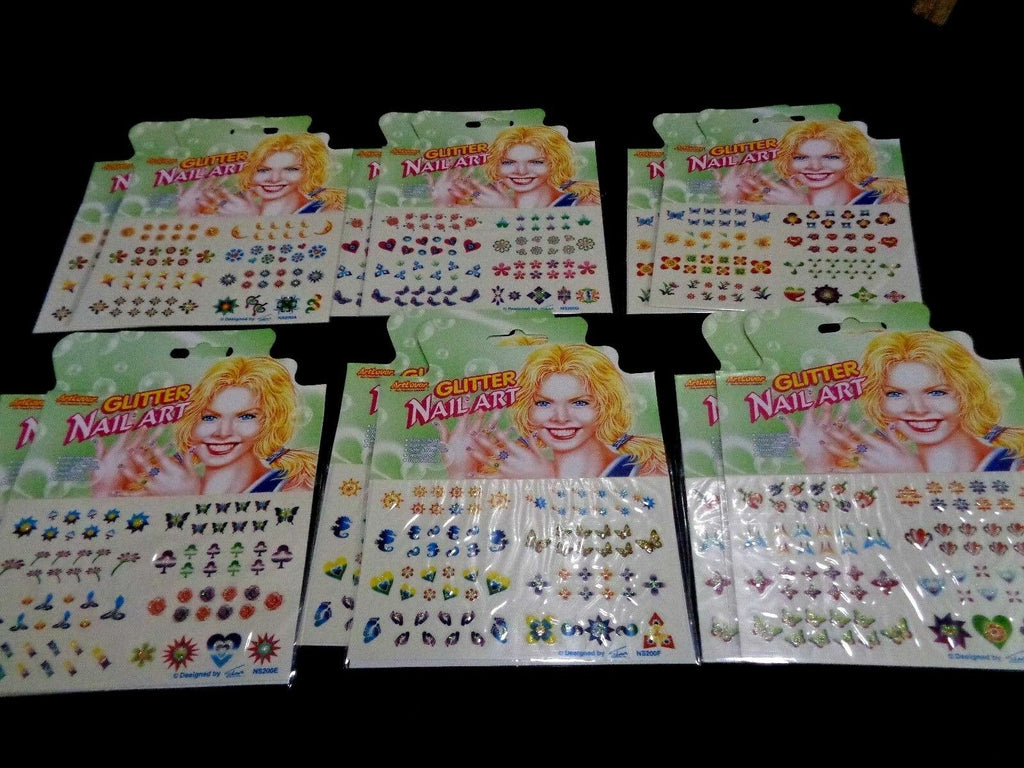 Water Transfer Glitter Nail Art Stickers - 12 Sheets Manicure Decorations