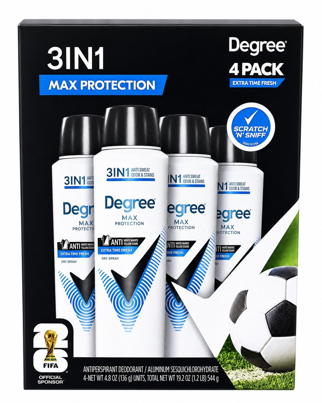 Men's Max Protection 3-in-1 Fresh Deodorant Spray - 4 Pack, 4.8 Oz Each