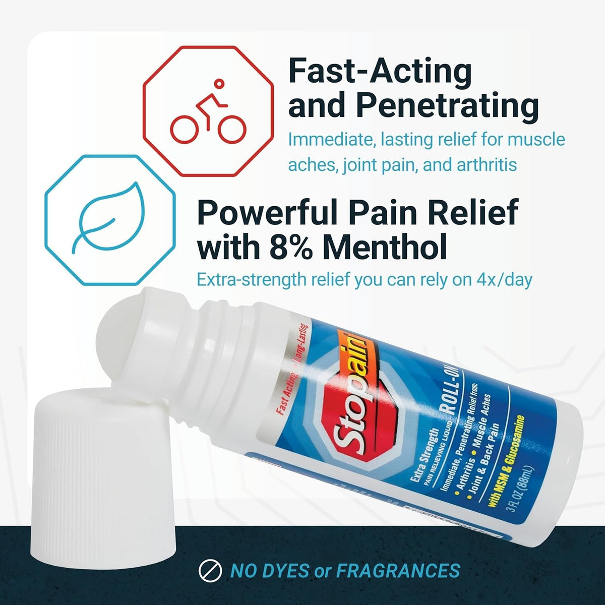 Max Strength Pain Relief Roll-On Gel for Muscles and Joints 3oz - 3 Pack