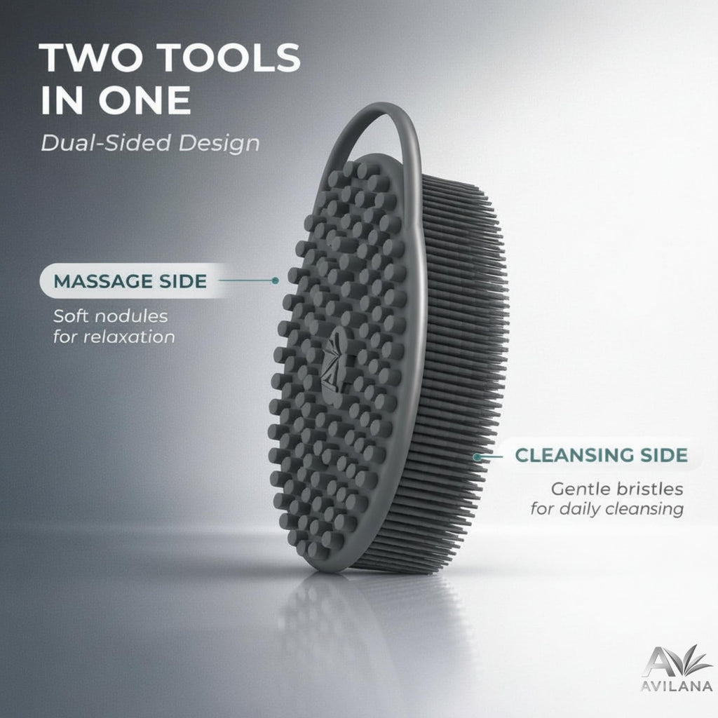 Silicone Body Scrubber Dual Sided Exfoliating Bath Brush - Quick Dry, Reusable