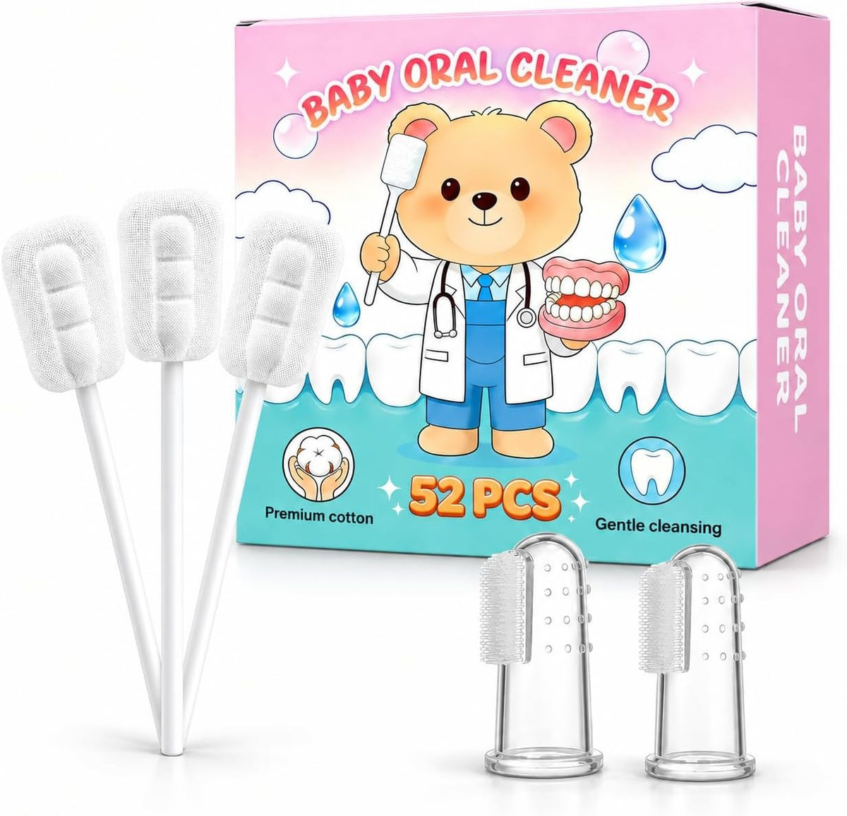Disposable Baby Toothbrush & Tongue Cleaner 52Pcs Gentle Oral Care Set