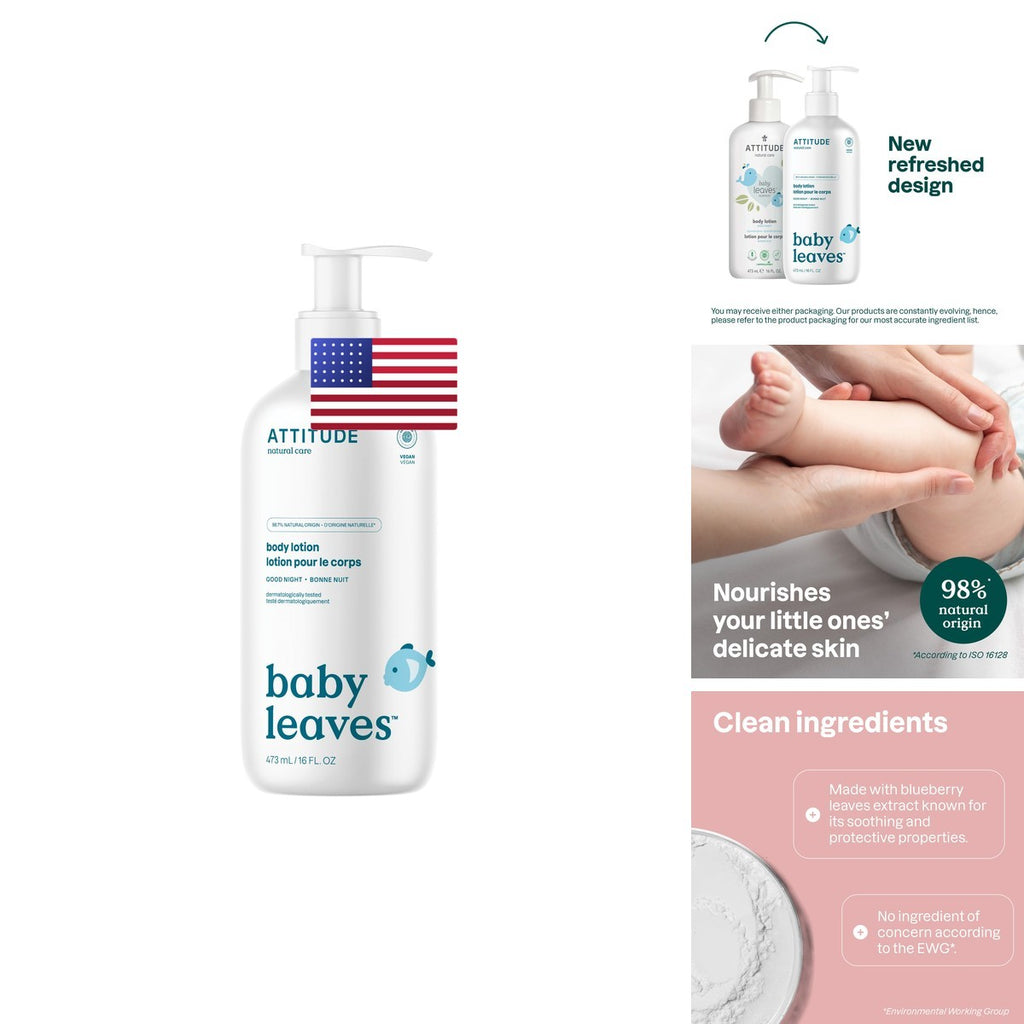 Vegan Baby Lotion with Blueberry Leaf Extract - Nighttime Hydrating Moisturizer for Sensitive Skin, 16 Fl Oz