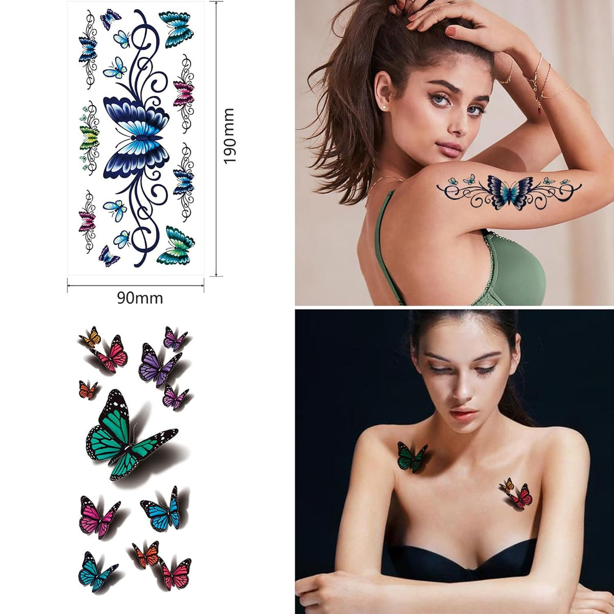 82 Sheets Floral Temporary Tattoos - Roses, Butterflies, Multicolor