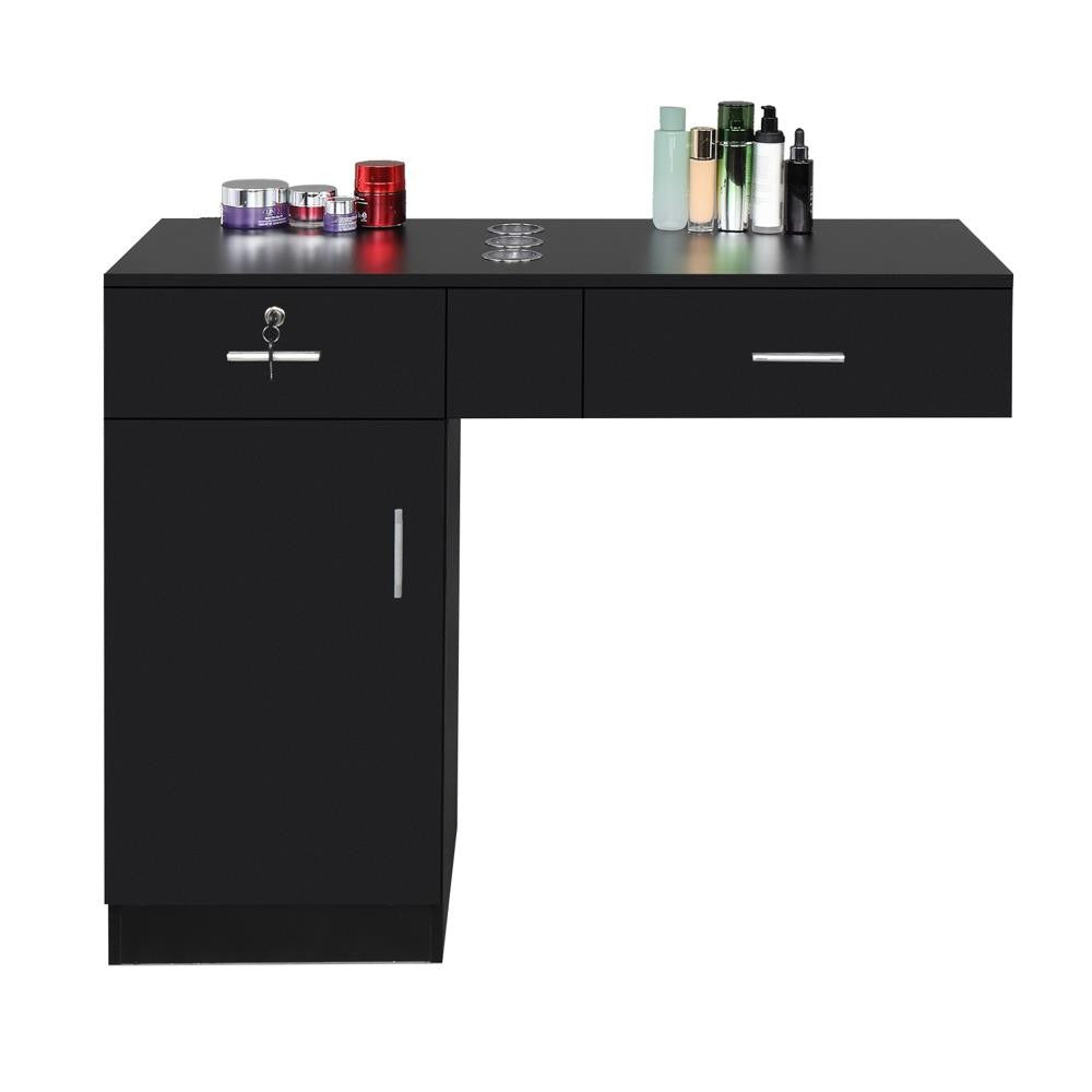 Wall Mounted Hair Salon Styling Station with Lockable Drawers and Storage Cabinet