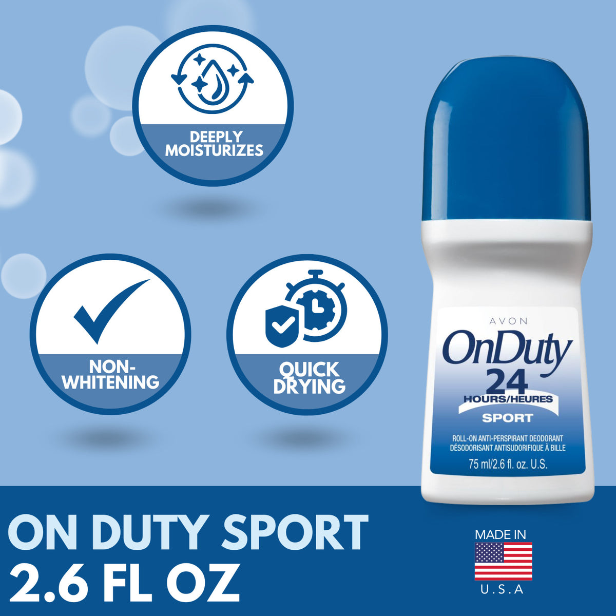 Sport Roll-On Deodorant 24-Hour Odor & Wetness Protection – 2.6 fl oz, Pack of 6