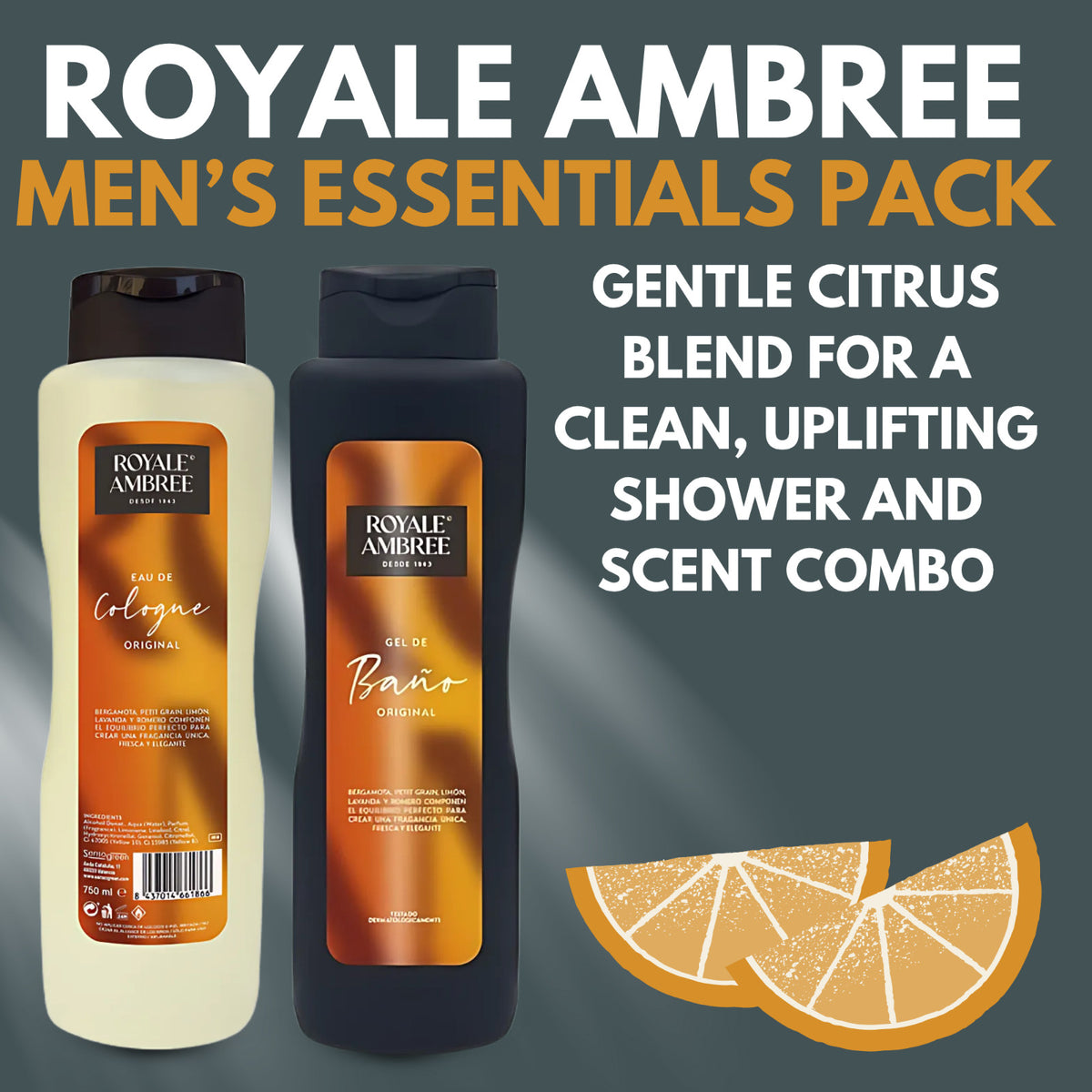 Men's Shower Gel and Cologne Set - Royale Ambree 750ml Fresh Fragrance