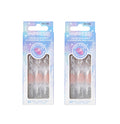 Press On Nails Silver Glitter Coffin Set No Glue Medium Length - 2 Pack