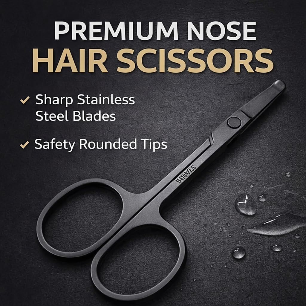 Nose Hair Trimmer Scissors with Rounded Tips & Ergonomic Handle - Stainless Steel Grooming Tool