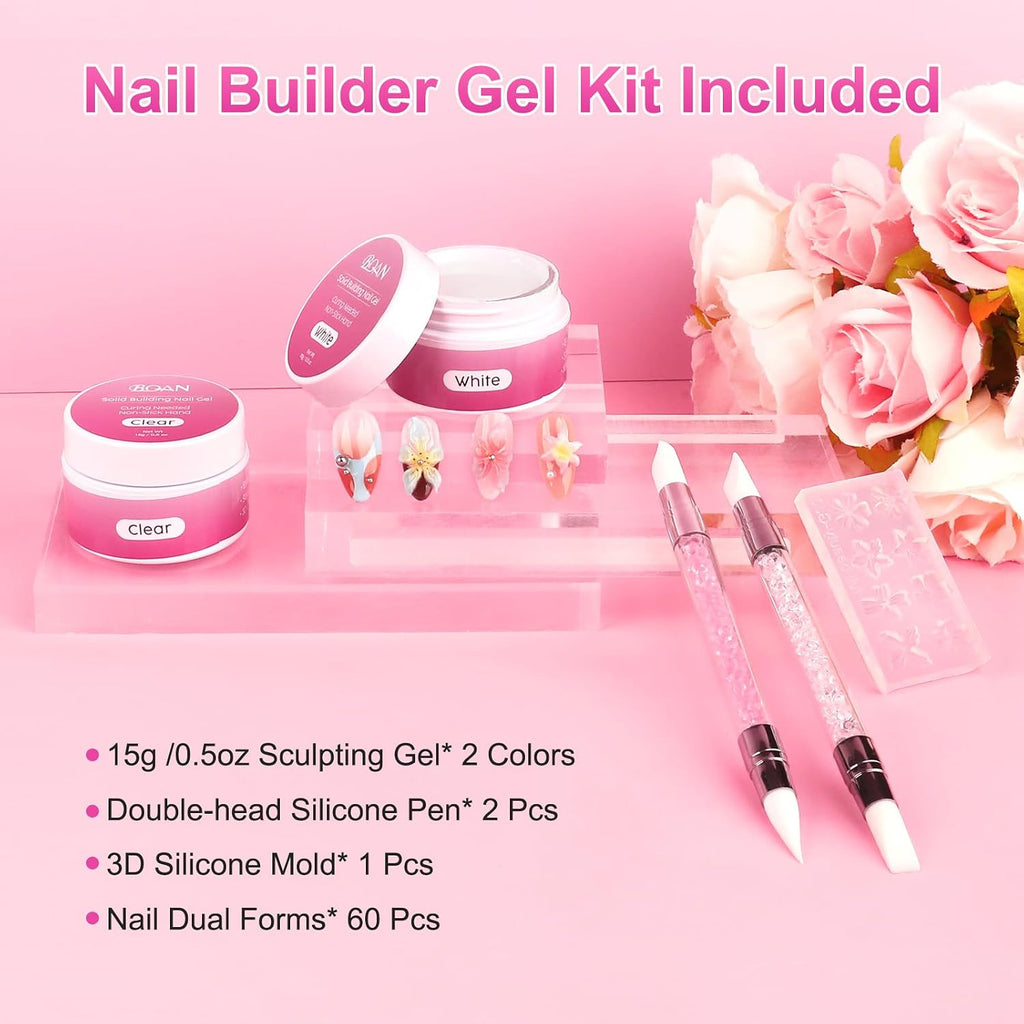3D Nail Sculpting Gel Kit for Nail Art & Extensions - White & Clear